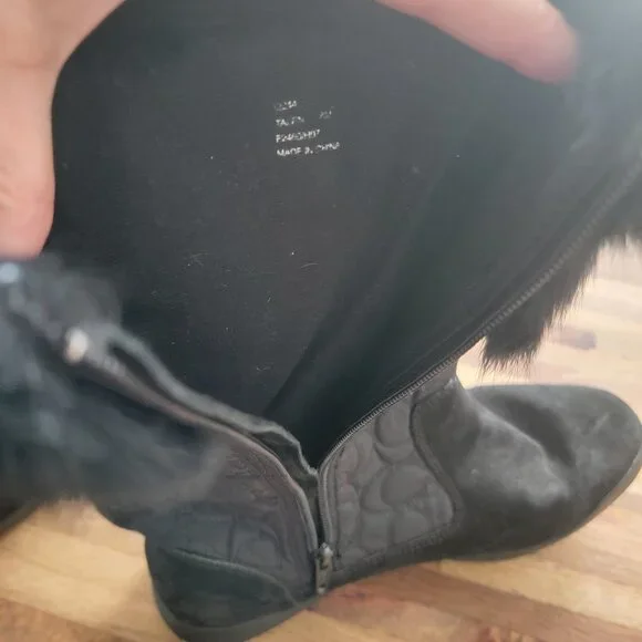 Coach Talen Womens Black Leather Quilted Winter Boots Zip Up Faux Fur Q244 - Picture 14 of 14